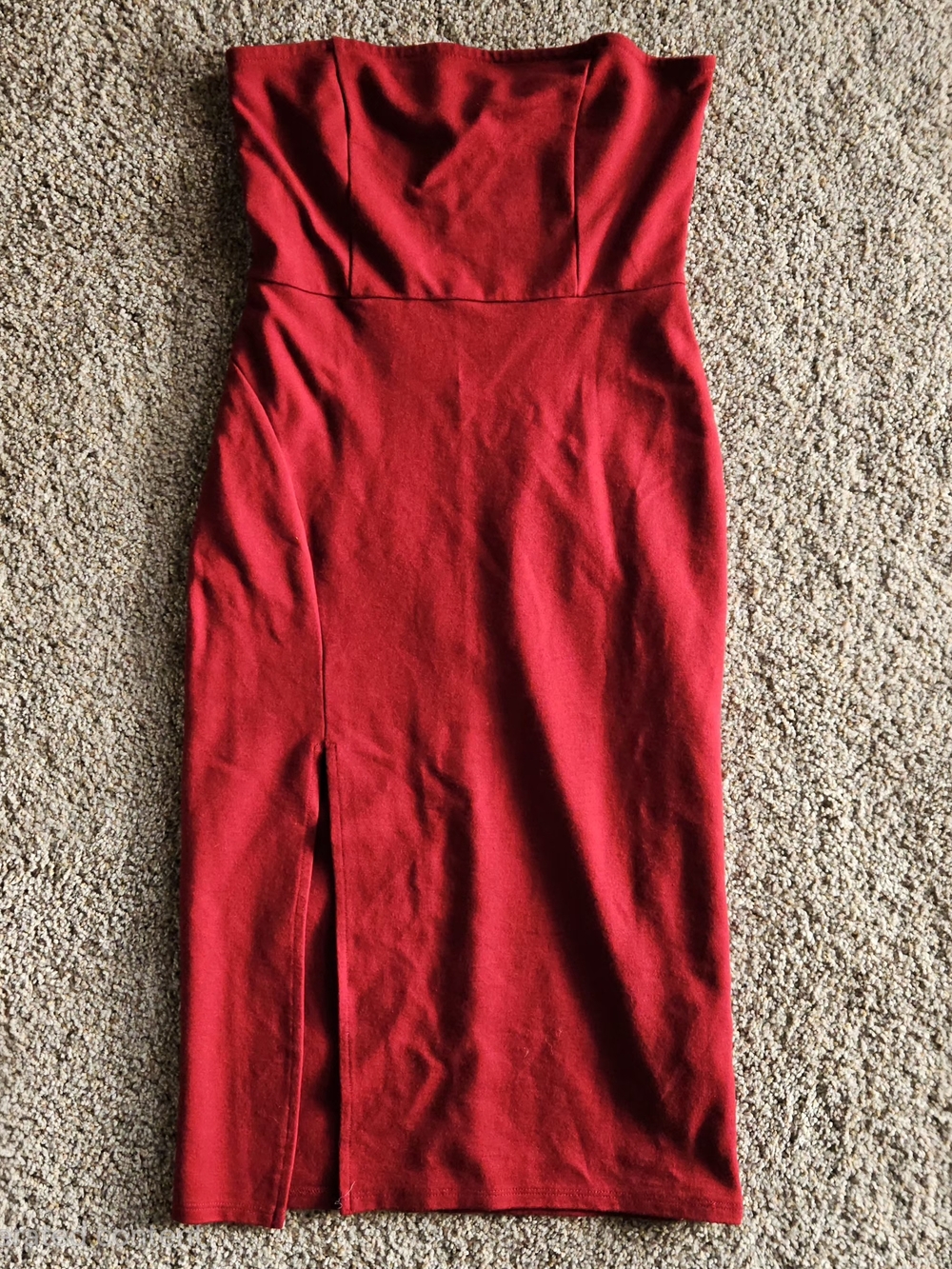 Forever 21 Strapless Red Midi Dress with Side Slit